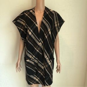 Lucky Brand Caftan Open Cardigan Brown/Black Plaid Women’s Size M Poncho Shawl